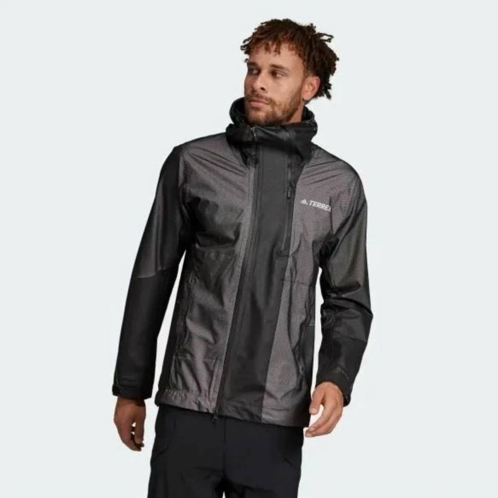 Adidas Terrex Primeknit Waterproof Jacket with Hood Black Gray M